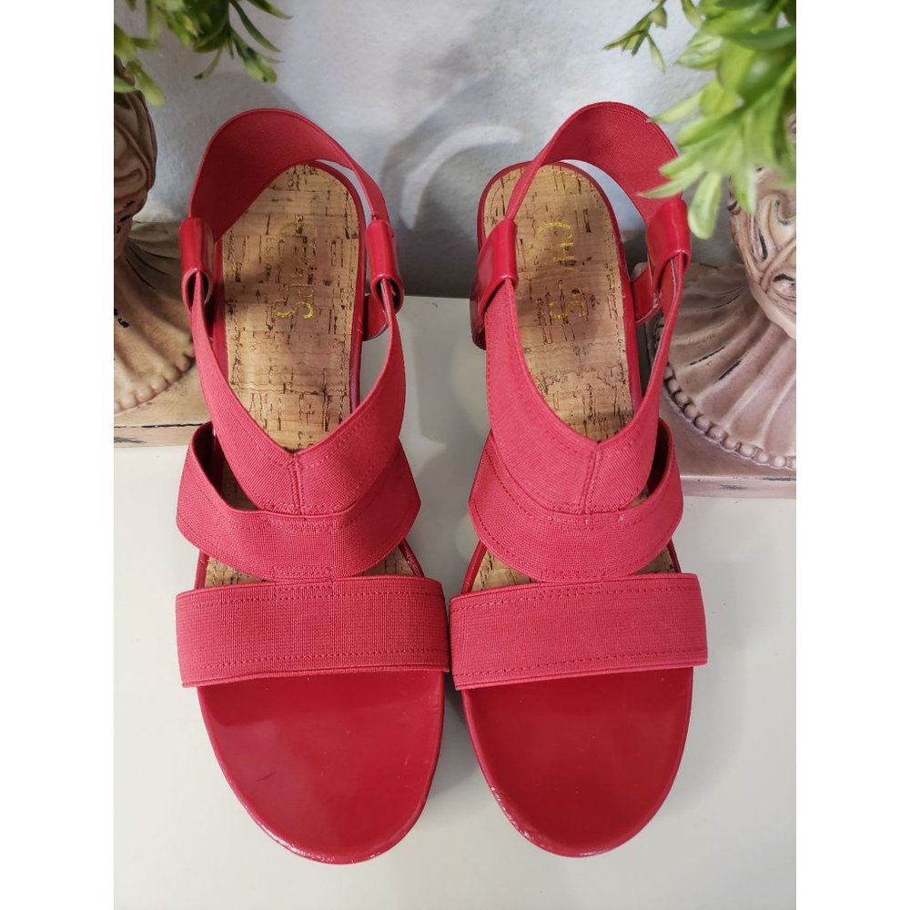 Chaps Wedge Red Cloth Sling-Back Ralph Lauren Coastal Preppy Resortwear  6.5